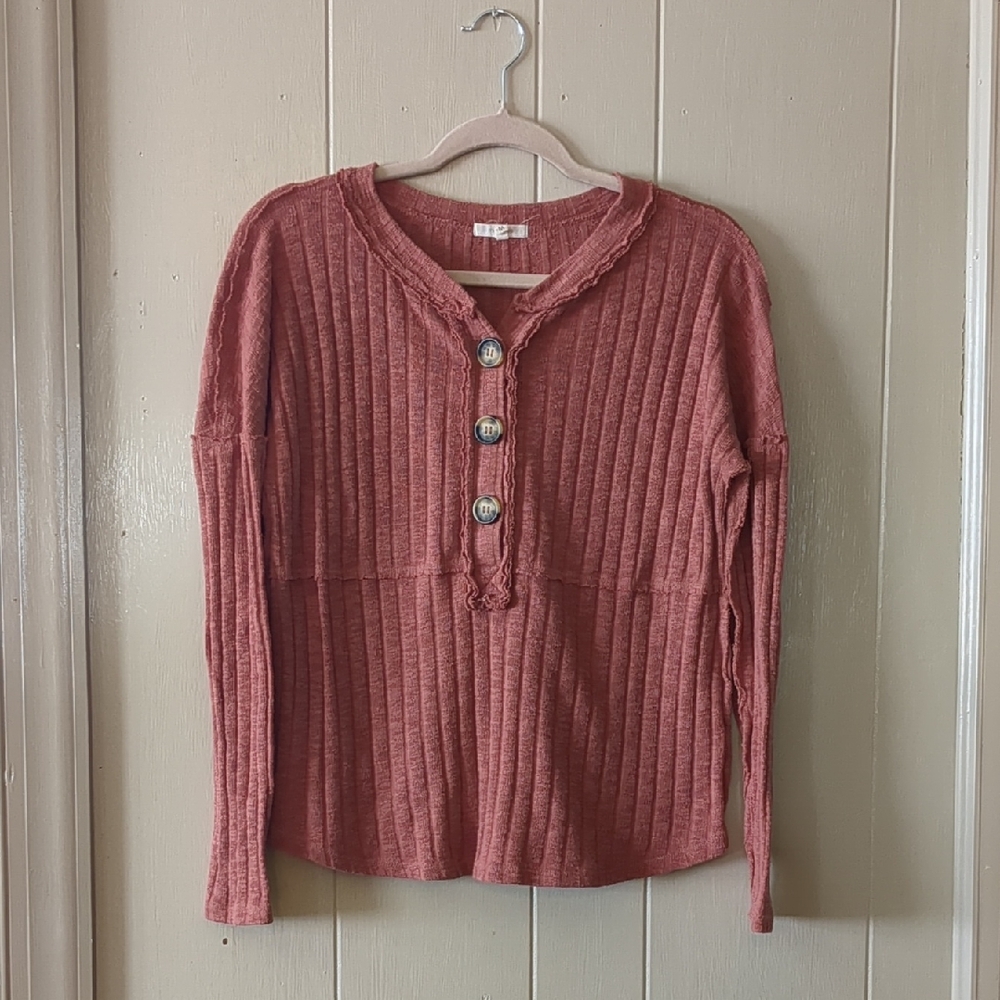 Women's Maurices Ribbed Top - Rusty Pink- Women's Medium